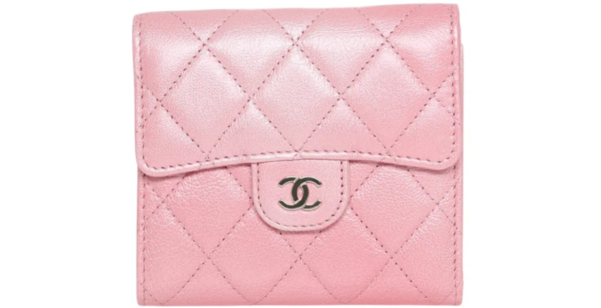 Chanel - Iridescent Caviar Flap Quilted Card Holder Wallet Pink (Pre-Owned)