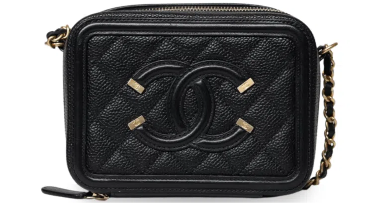 Chanel - Filigree Vanity Case Black Quilted Caviar Small