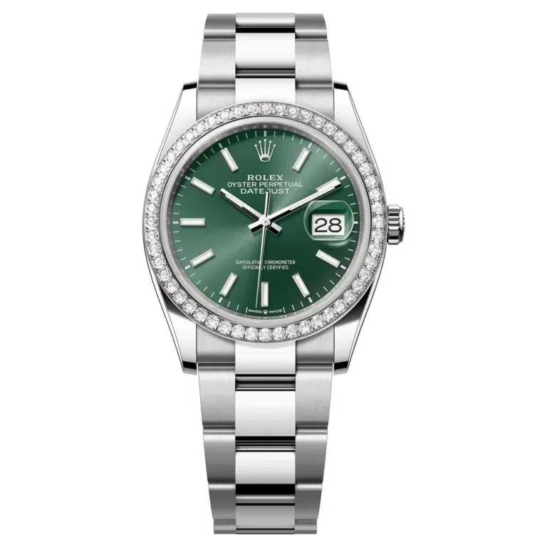 Rolex Datejust 36 126284RBR-0044 mint green dial, Oyster bracelet, diamond bezel