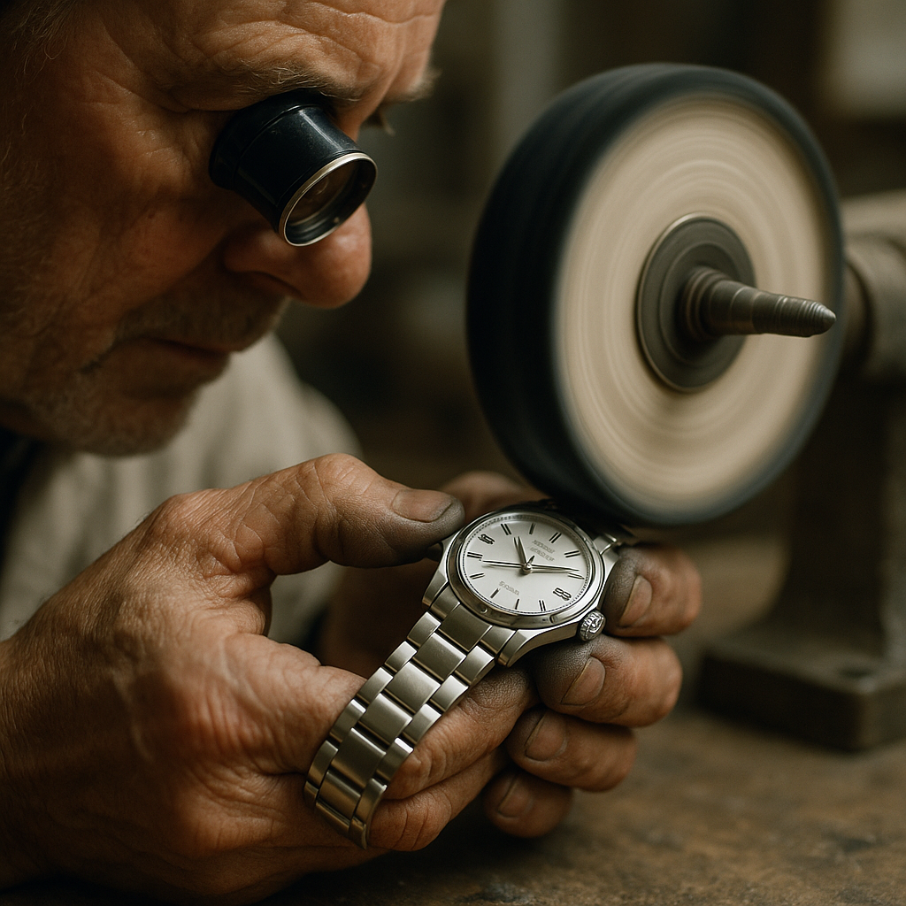 man polishing a watch
