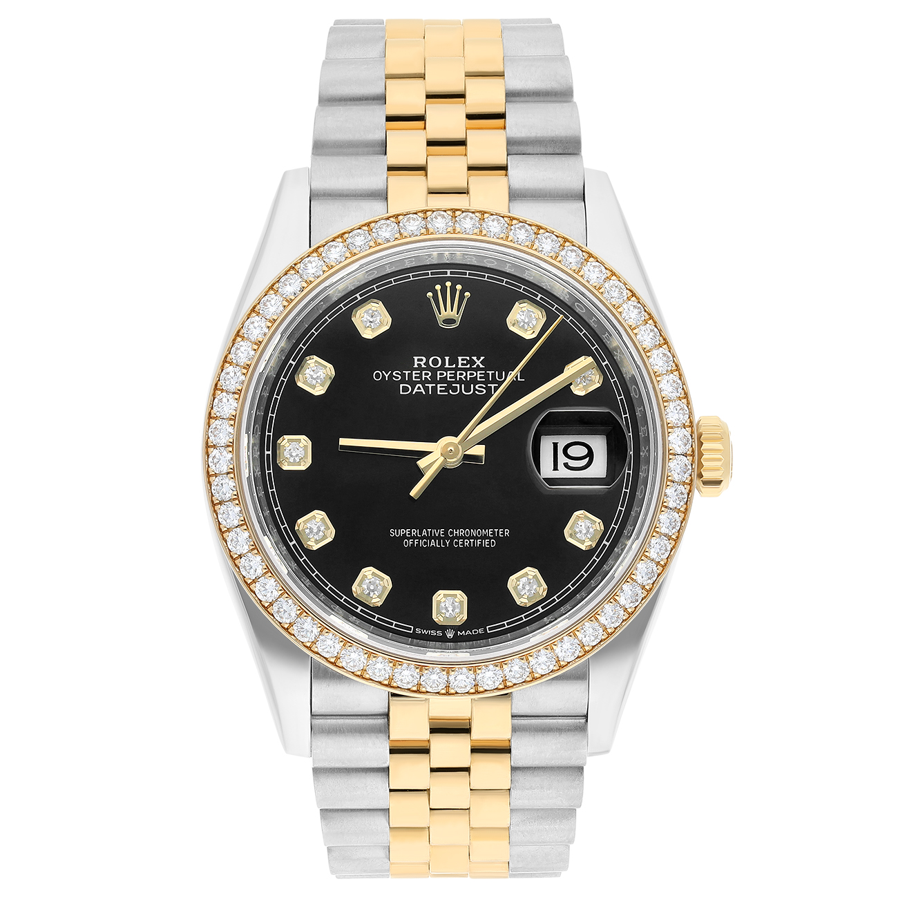 Rolex Datejust 126283rbr-0007 36mm Black Diamond Dial Diamond Bezel Stainless Steel Yellow Gold Watch