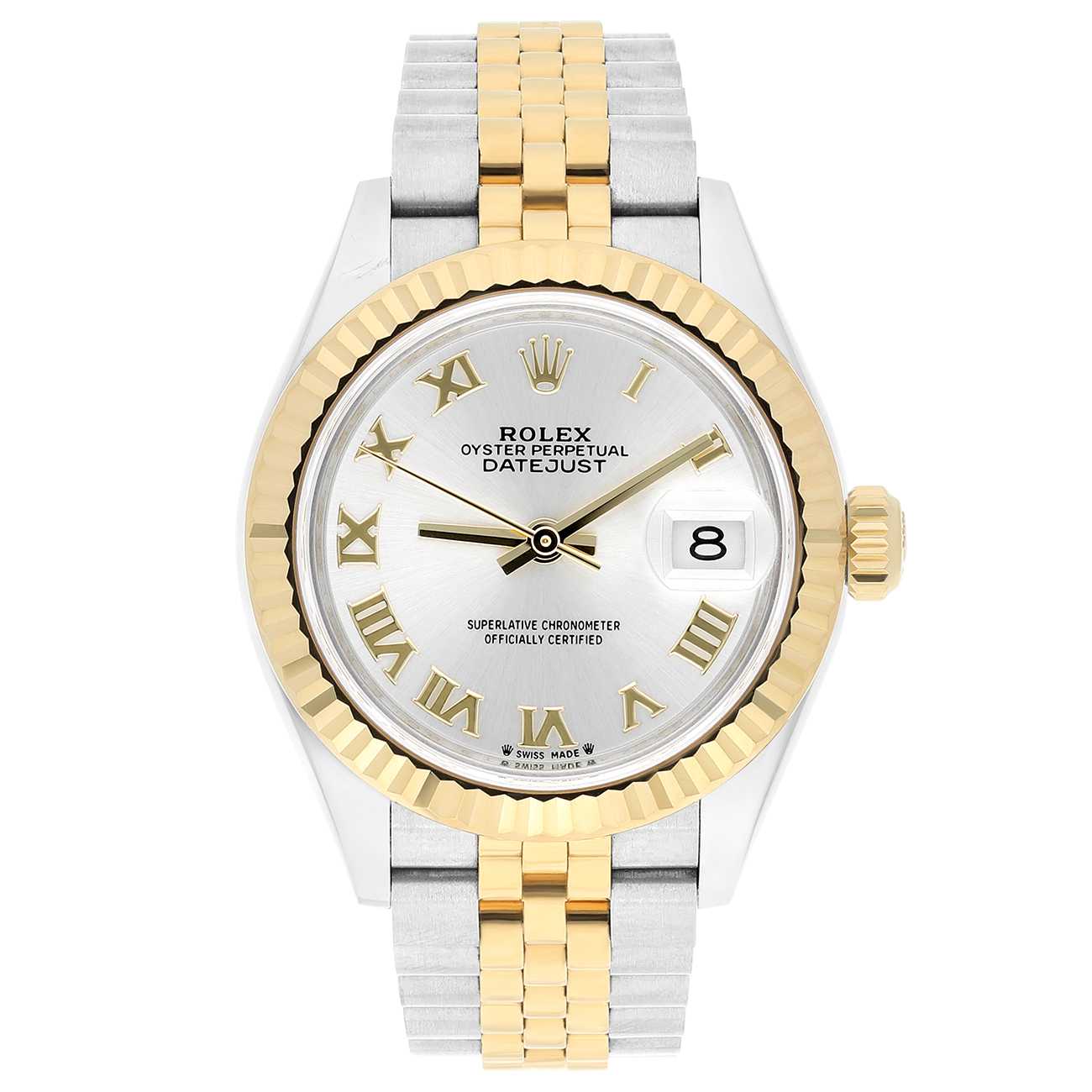 Rolex Datejust 28 279173 Fluted Bezel Silver Roman Dial Jubilee Bracelet Steel/Yellow Gold Lady Watch 2025