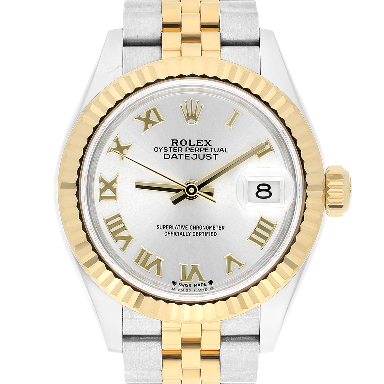 Rolex Datejust 28 279173 Fluted Bezel Silver Roman Dial Jubilee Bracelet Steel/Yellow Gold Lady Watch 2025