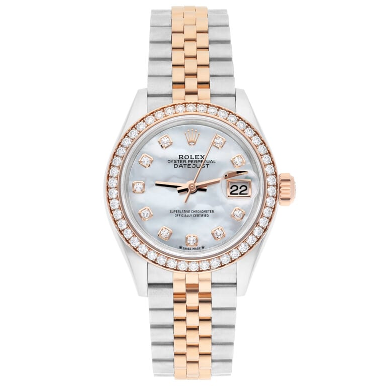 Rolex Lady-Datejust 279381RBR-0013 28 MM Diamond Bezel White Mother of Pearl Dial Jubilee Bracelet Watch – 2023 – alternate view