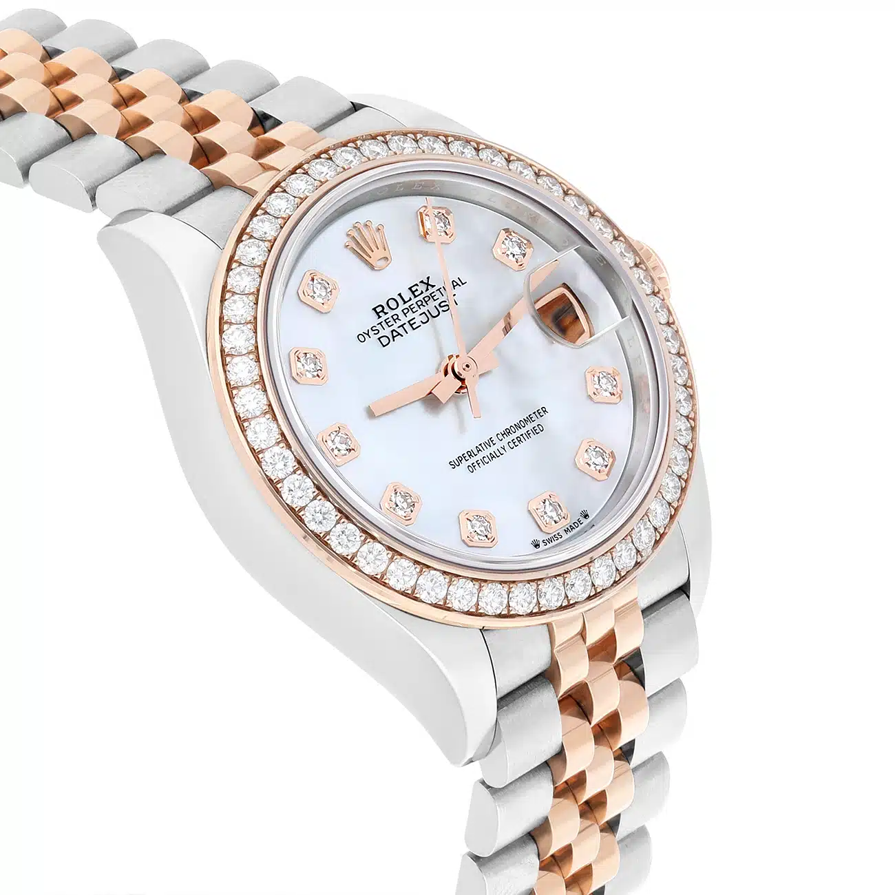 Rolex Lady-Datejust 279381RBR-0013 28 MM Diamond Bezel White Mother of Pearl Dial Jubilee Bracelet Watch - 2023 – image 7