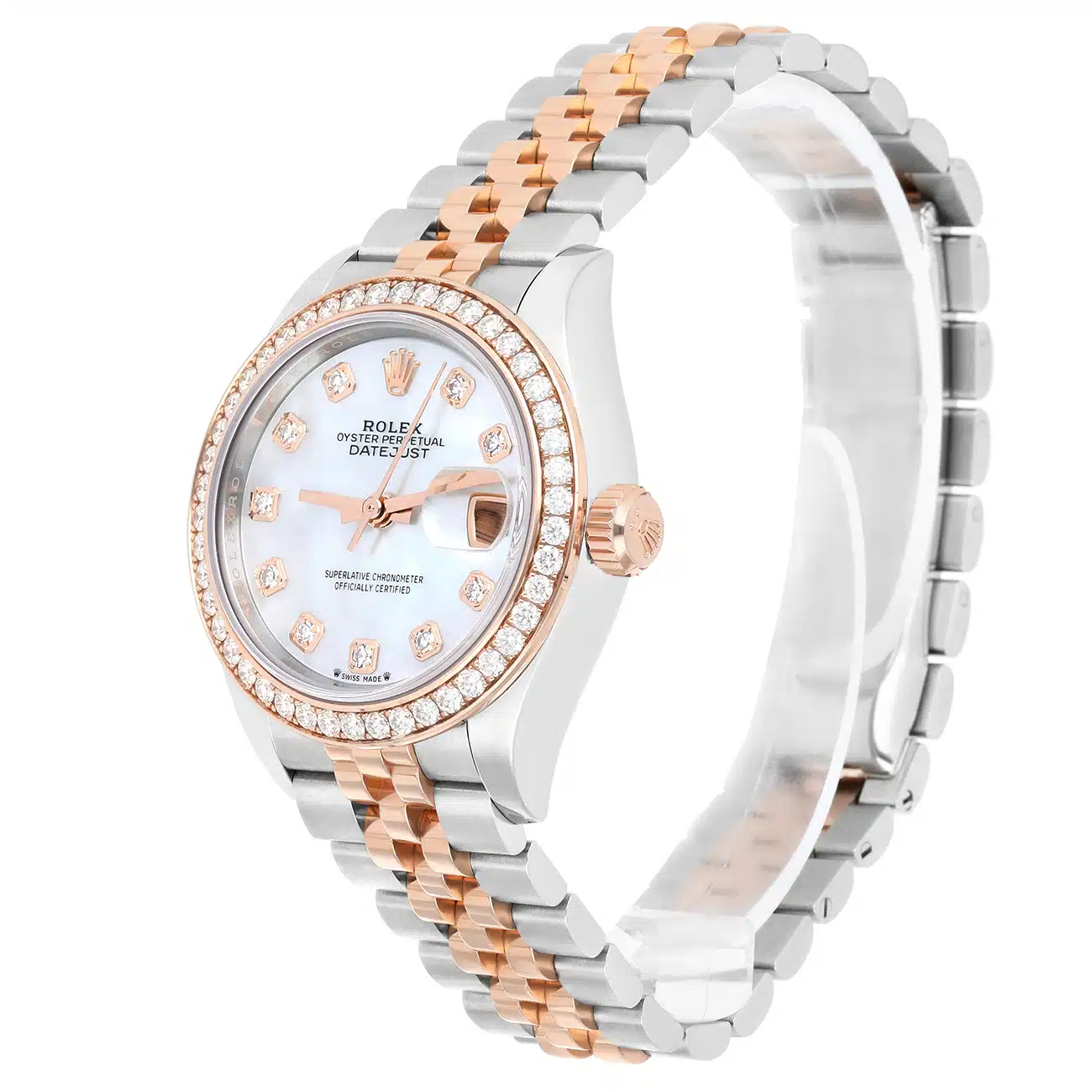 Rolex Lady-Datejust 279381RBR-0013 28 MM Diamond Bezel White Mother of Pearl Dial Jubilee Bracelet Watch - 2023 – image 4