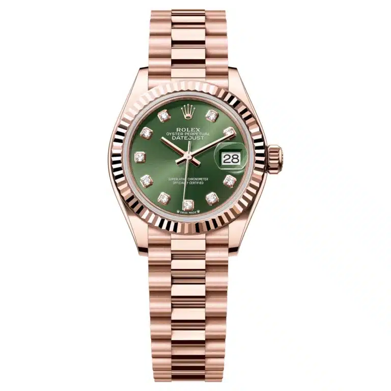 Rolex Lady-Datejust 279175-0009 Olive Green Dial 28 MM Rose Gold President Bracelet