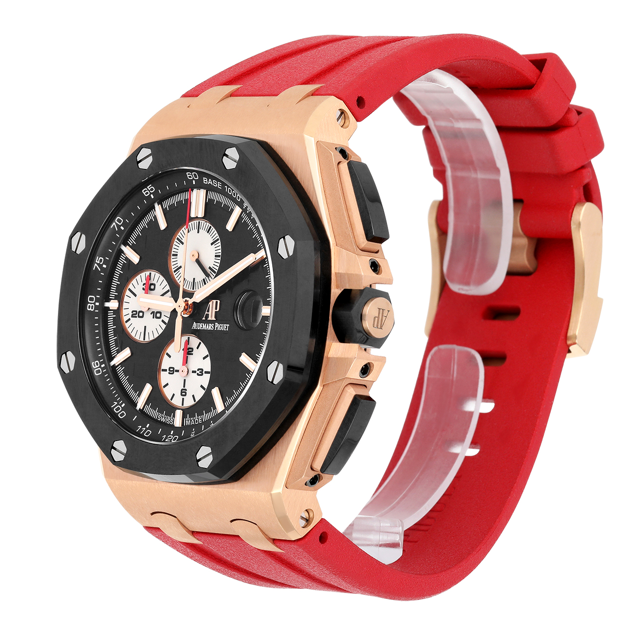 Audemars Piguet Royal Oak Offshore 26401ro.oo.a002ca.01 Black Dial Rubber Strap Ceramic/Pink Gold Watch