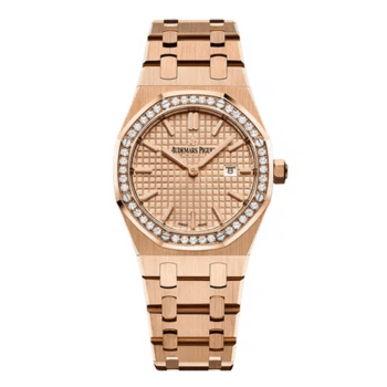 Audemars Piguet Royal Oak 67651or.zz.1261or.03 33mm Diamond Bezel Pink Dial Rose Gold