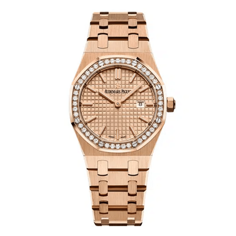 Audemars Piguet Royal Oak 67651or.zz.1261or.03 33mm Diamond Bezel Pink Dial Rose Gold