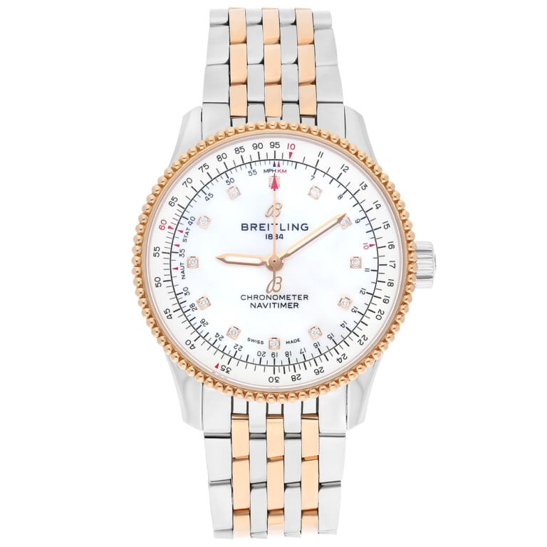 Breitling Navitimer 35mm U17395211A1U1 White MOP Diamond Dial Stainless Steel & Rose Gold Watch