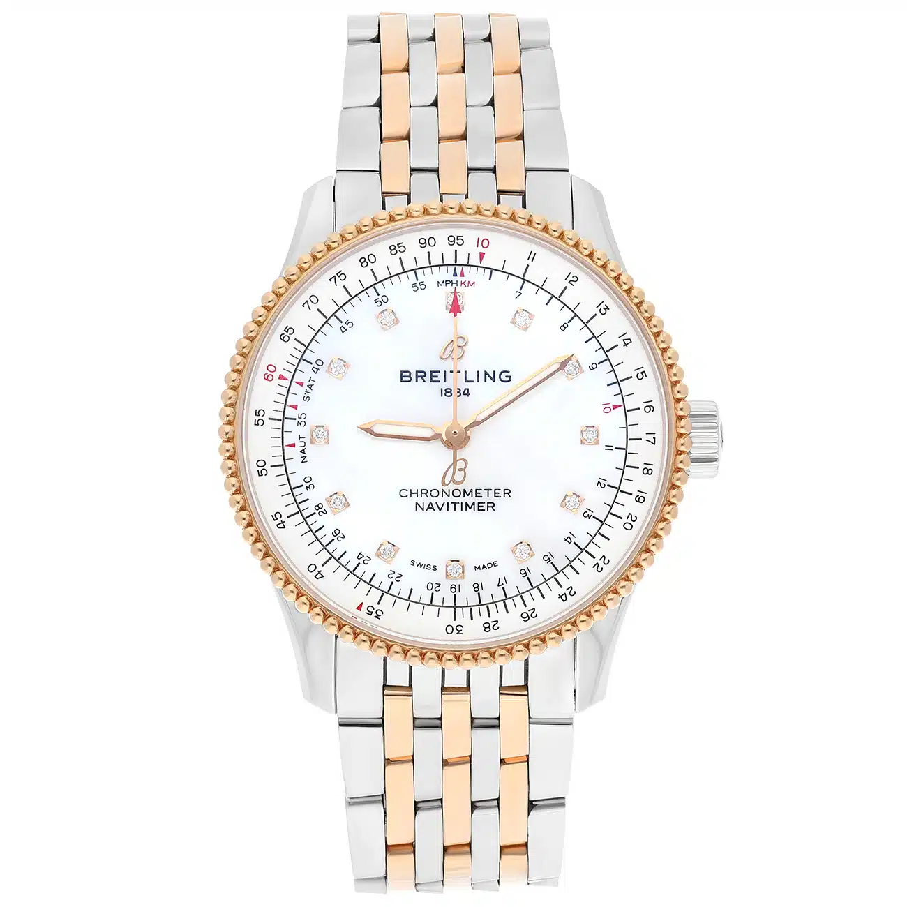 Breitling Navitimer 35mm U17395211A1U1 White MOP Diamond Dial Stainless Steel & Rose Gold Watch