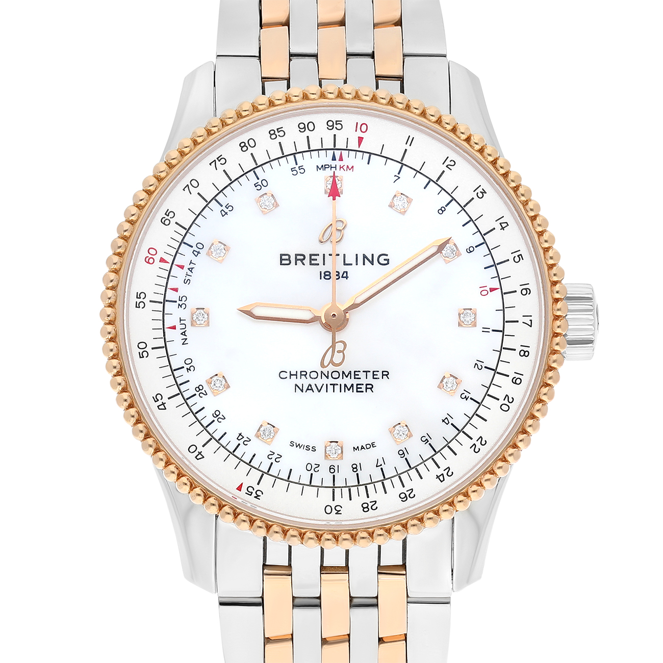 Breitling Navitimer 35mm U17395211A1U1 White MOP Diamond Dial Stainless Steel & Rose Gold Watch