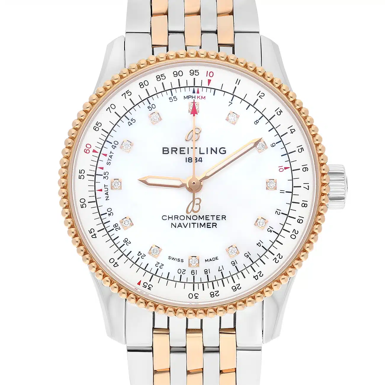 Breitling Navitimer 35mm U17395211A1U1 White MOP Diamond Dial Stainless Steel & Rose Gold Watch – image 3