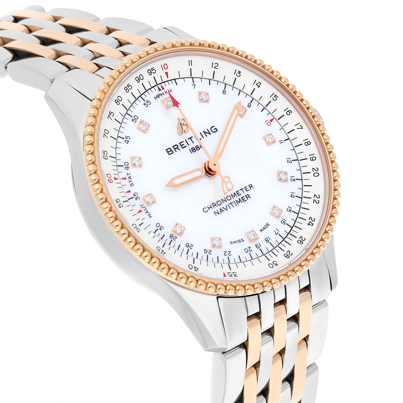 Breitling Navitimer 35mm U17395211A1U1 White MOP Diamond Dial Stainless Steel & Rose Gold Watch