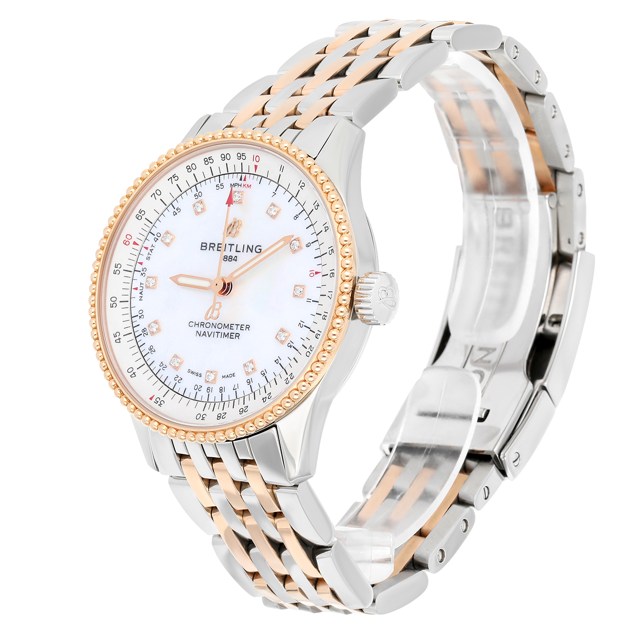 Breitling Navitimer 35mm U17395211A1U1 White MOP Diamond Dial Stainless Steel & Rose Gold Watch