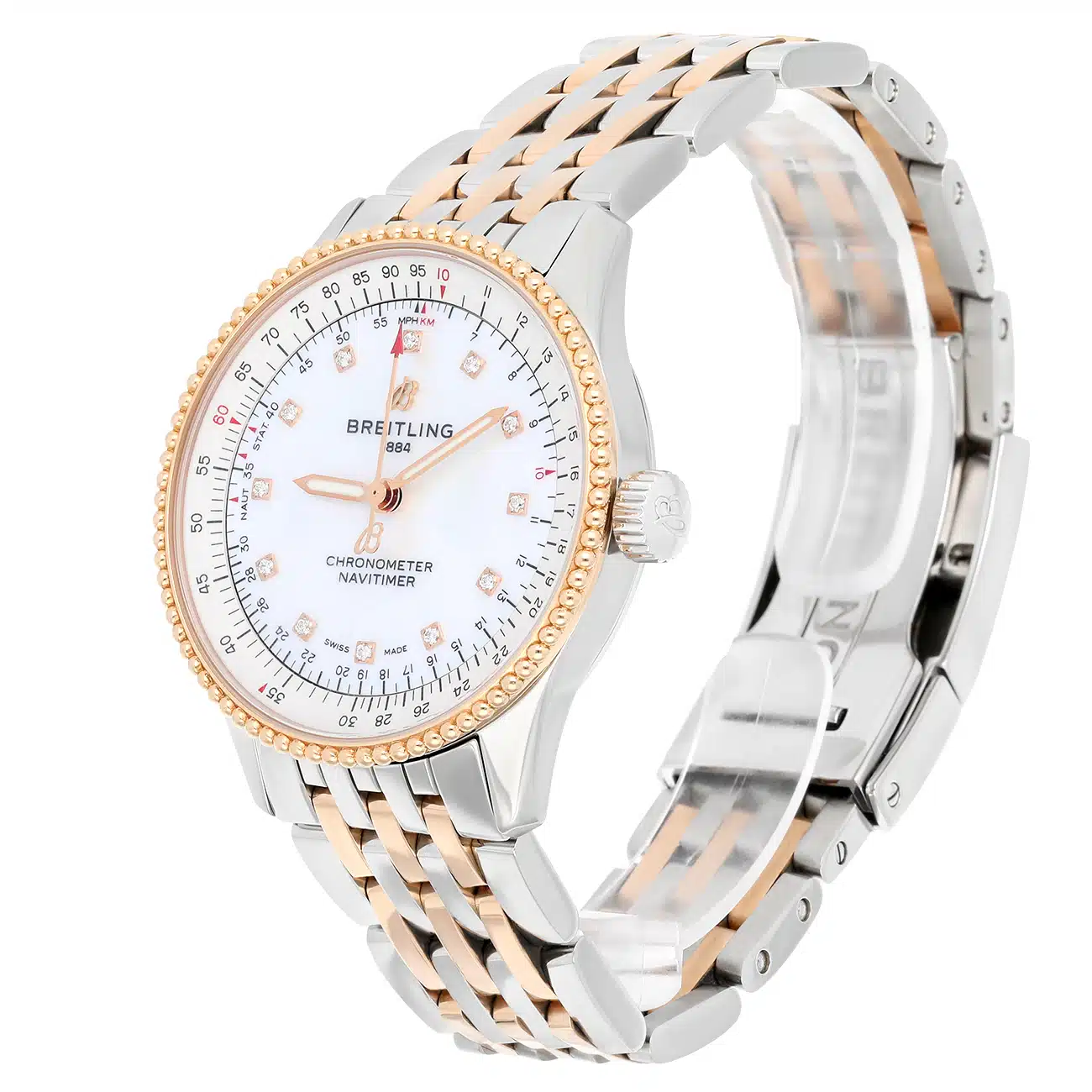Breitling Navitimer 35mm U17395211A1U1 White MOP Diamond Dial Stainless Steel & Rose Gold Watch – image 6