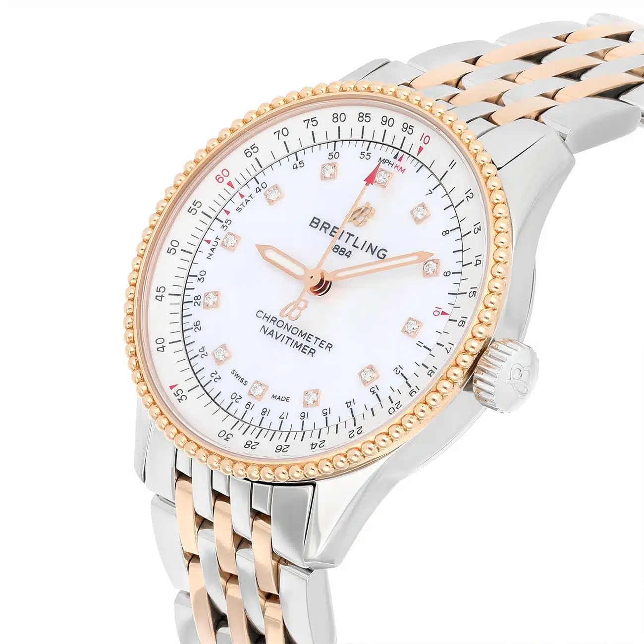 Breitling Navitimer 35mm U17395211A1U1 White MOP Diamond Dial Stainless Steel & Rose Gold Watch – image 7
