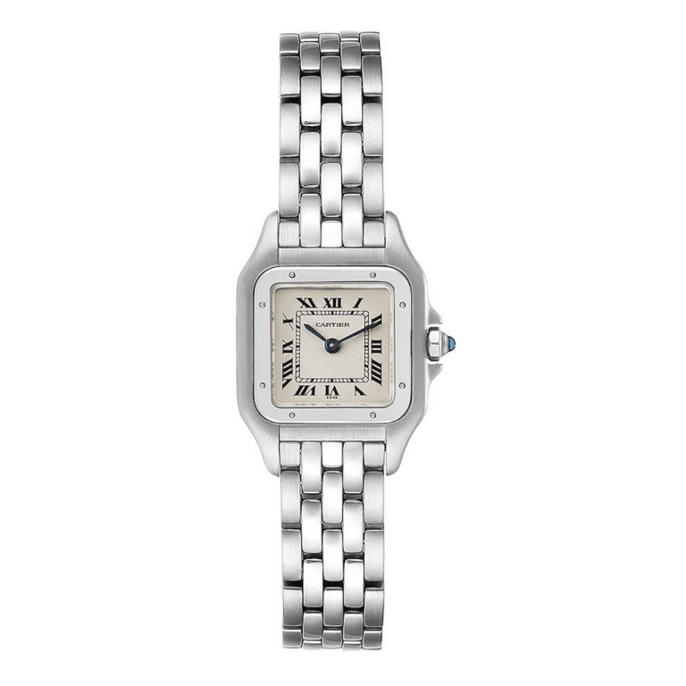 Cartier Panthere W25033P5 quartz stainless steel watch, silver Roman dial