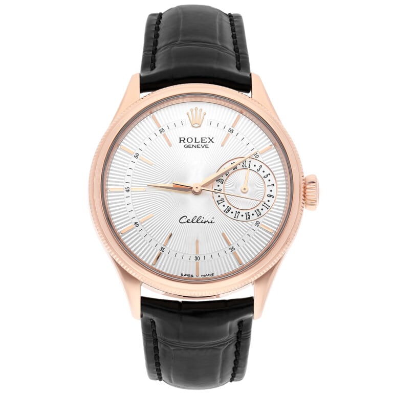 Rolex Cellini 50515-0008 39mm Silver Dial Leather Strap Rose Gold Watch – alternate view