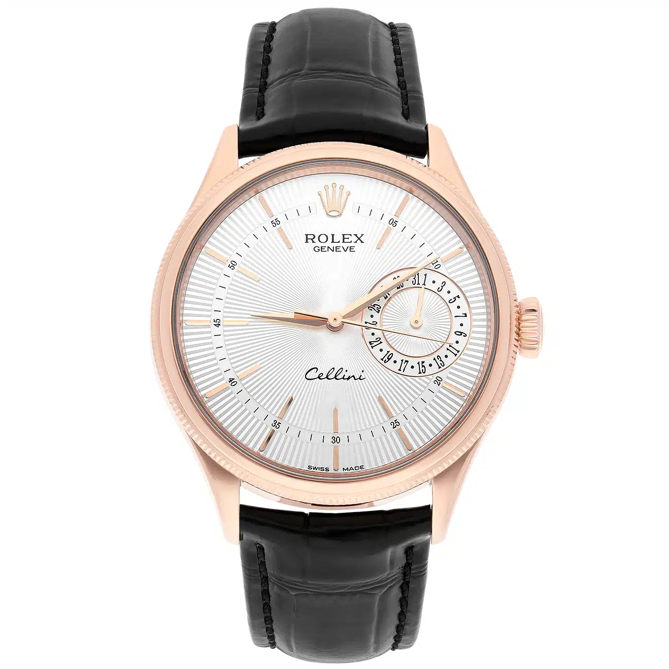 Rolex Cellini 50515-0008 39mm Silver Dial Leather Strap Rose Gold Watch – image 2
