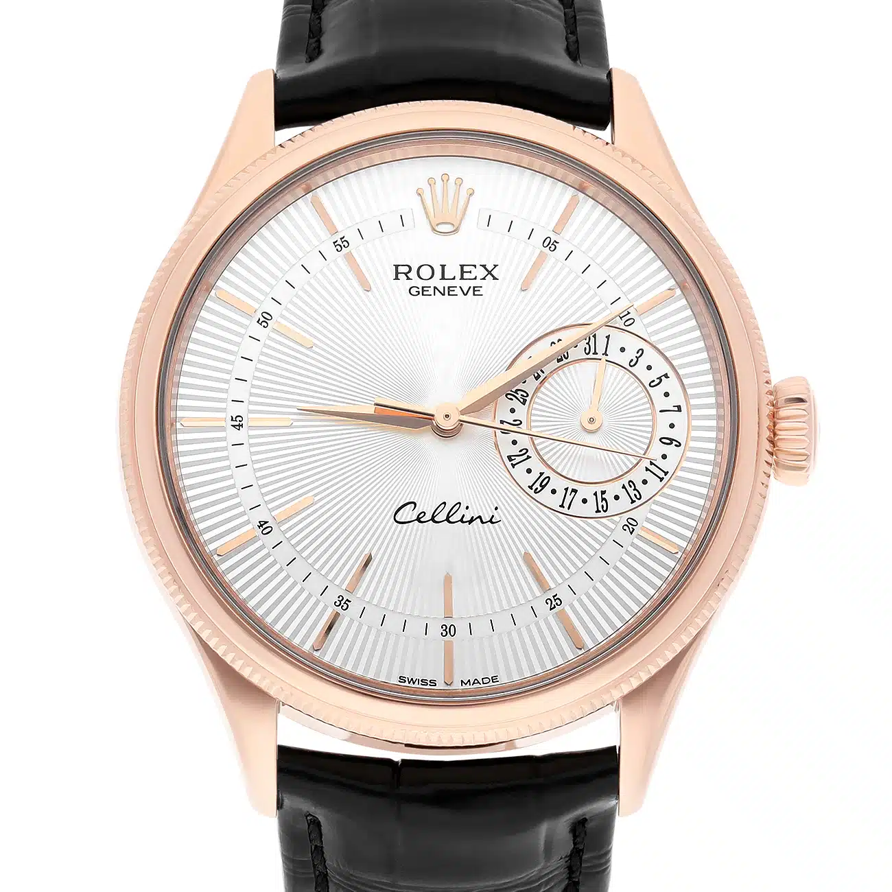 Rolex Cellini 50515-0008 39mm Silver Dial Leather Strap Rose Gold Watch – image 3