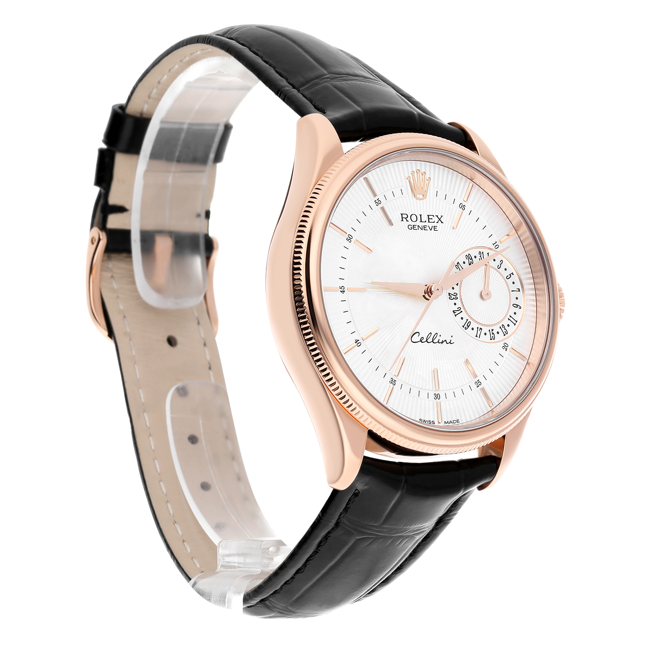 Rolex Cellini 50515-0008 39mm Silver Dial Leather Strap Rose Gold Watch