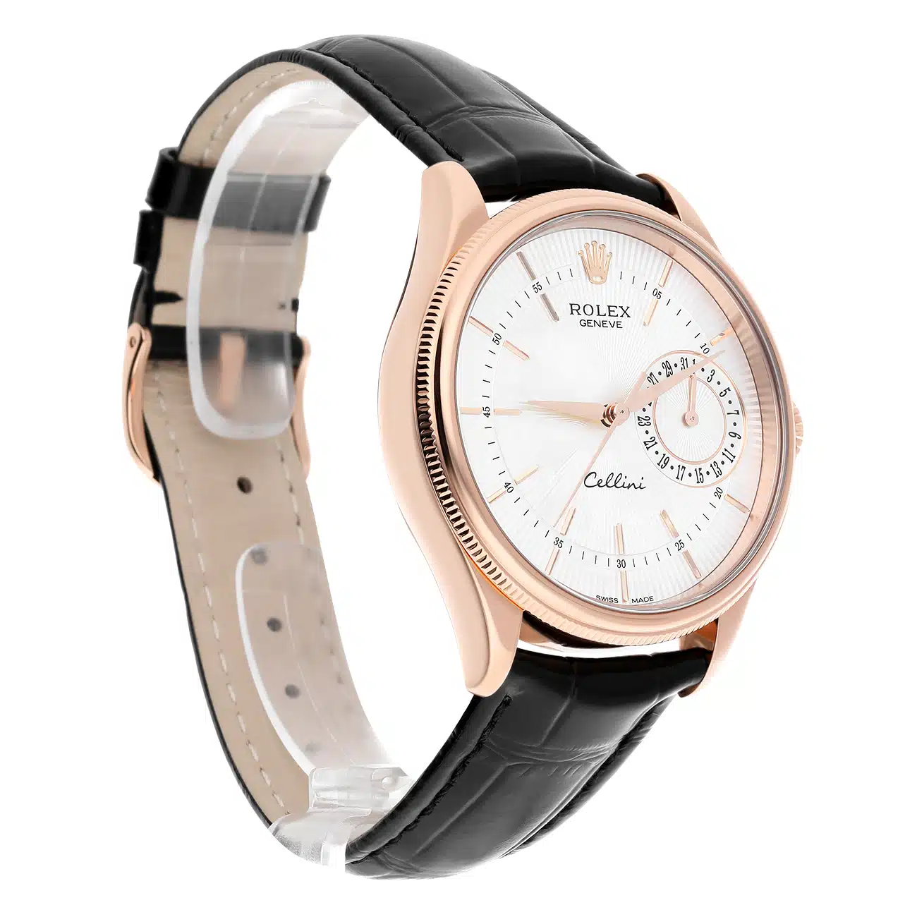 Rolex Cellini 50515-0008 39mm Silver Dial Leather Strap Rose Gold Watch – image 4
