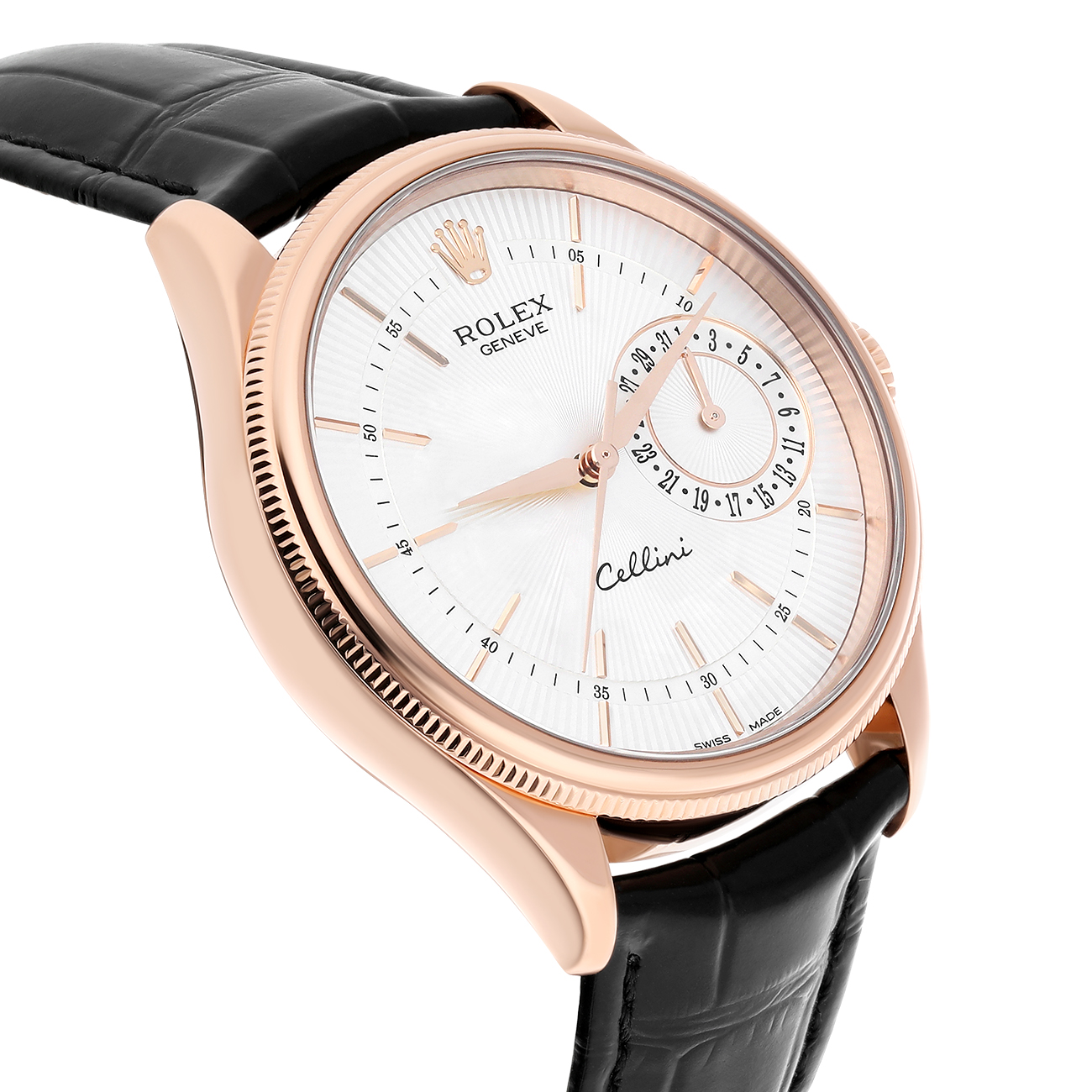 Rolex Cellini 50515-0008 39mm Silver Dial Leather Strap Rose Gold Watch