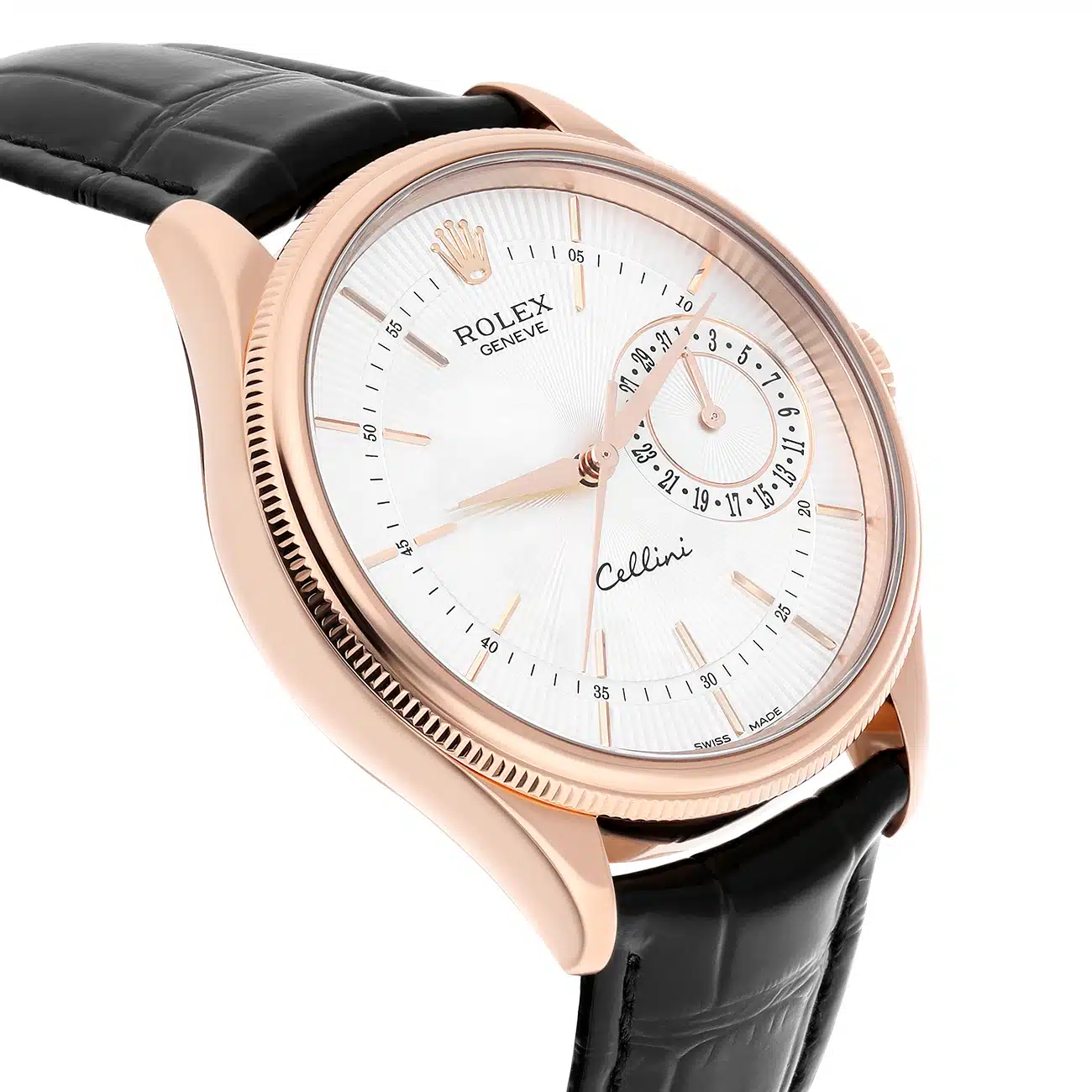 Rolex Cellini 50515-0008 39mm Silver Dial Leather Strap Rose Gold Watch – image 5
