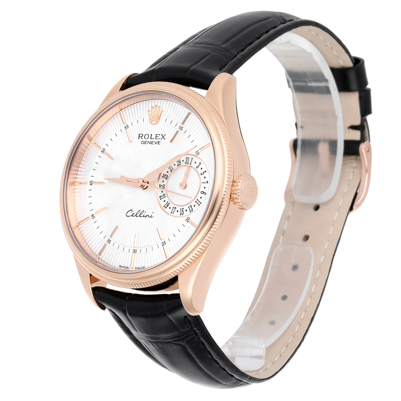 Rolex Cellini 50515-0008 39mm Silver Dial Leather Strap Rose Gold Watch