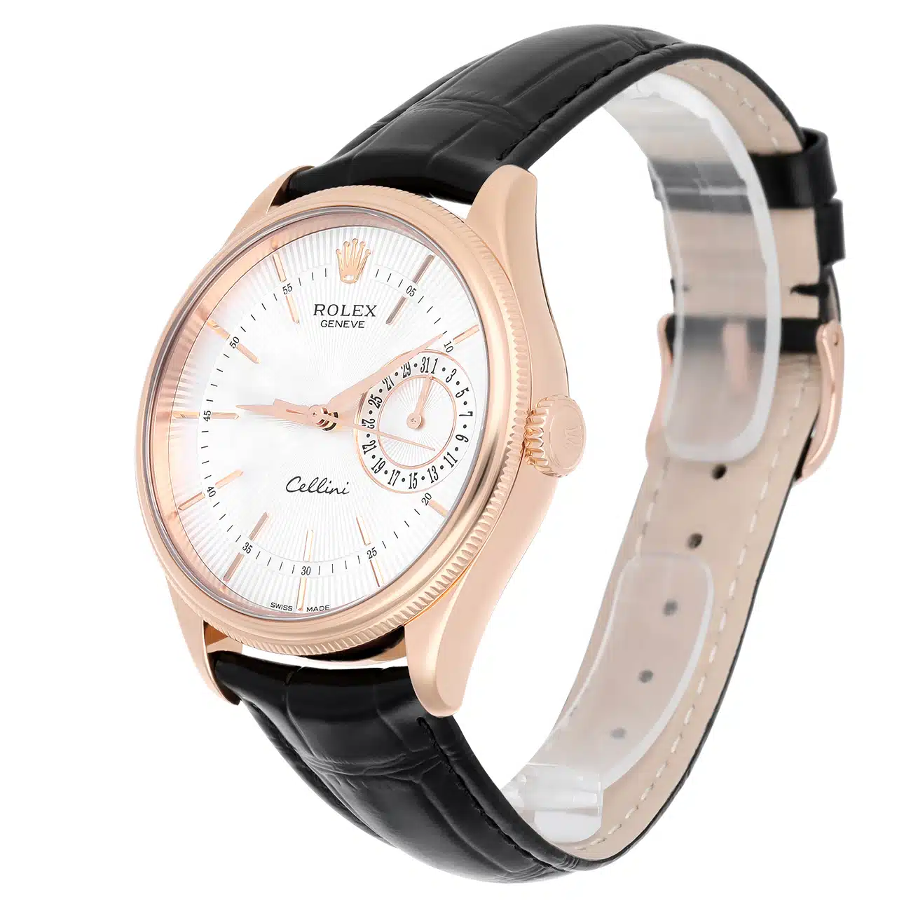 Rolex Cellini 50515-0008 39mm Silver Dial Leather Strap Rose Gold Watch – image 6