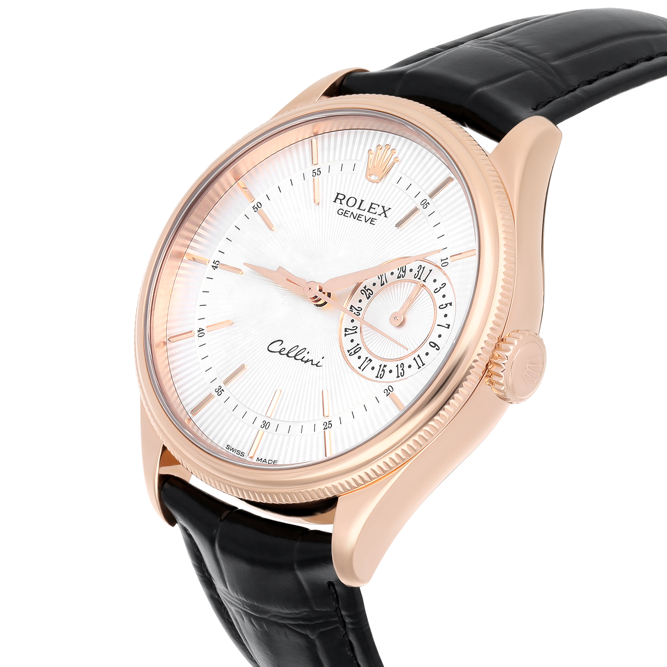 Rolex Cellini 50515-0008 39mm Silver Dial Leather Strap Rose Gold Watch