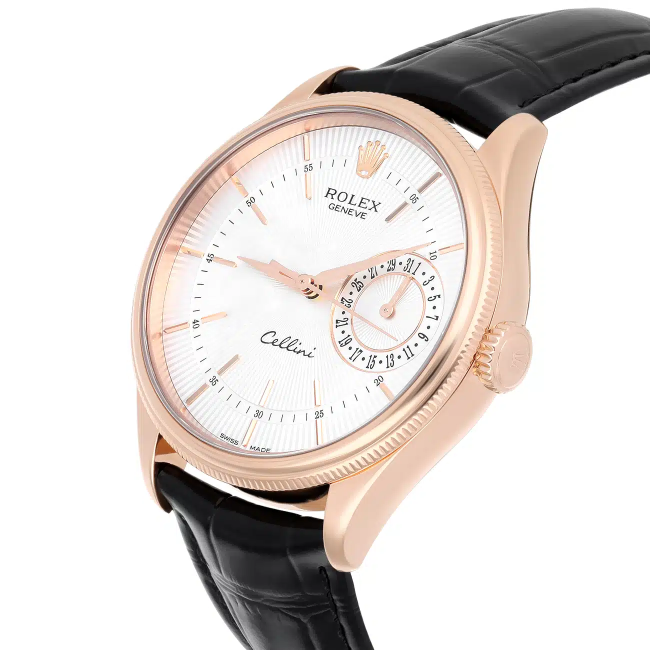 Rolex Cellini 50515-0008 39mm Silver Dial Leather Strap Rose Gold Watch – image 7