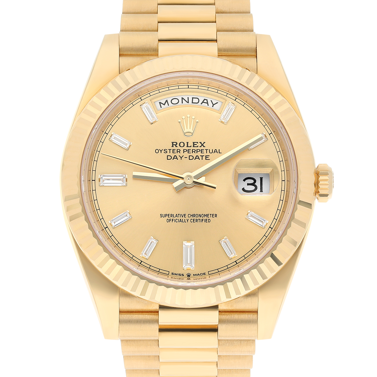 Rolex Day-Date 228238-0005 40mm Champagne Diamond Dial Yellow Gold President Watch