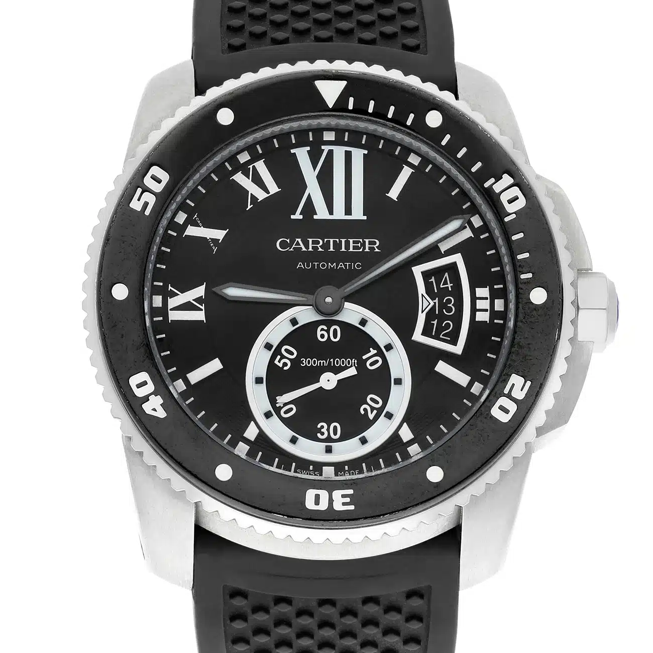 Cartier Calibre de Cartier W7100056 Automatic Diver Black Dial Rubber Strap Men's Watch – image 2