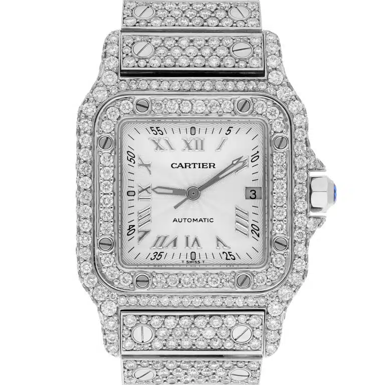 Cartier Santos Galbee 98790 custom diamond watch, dial detail