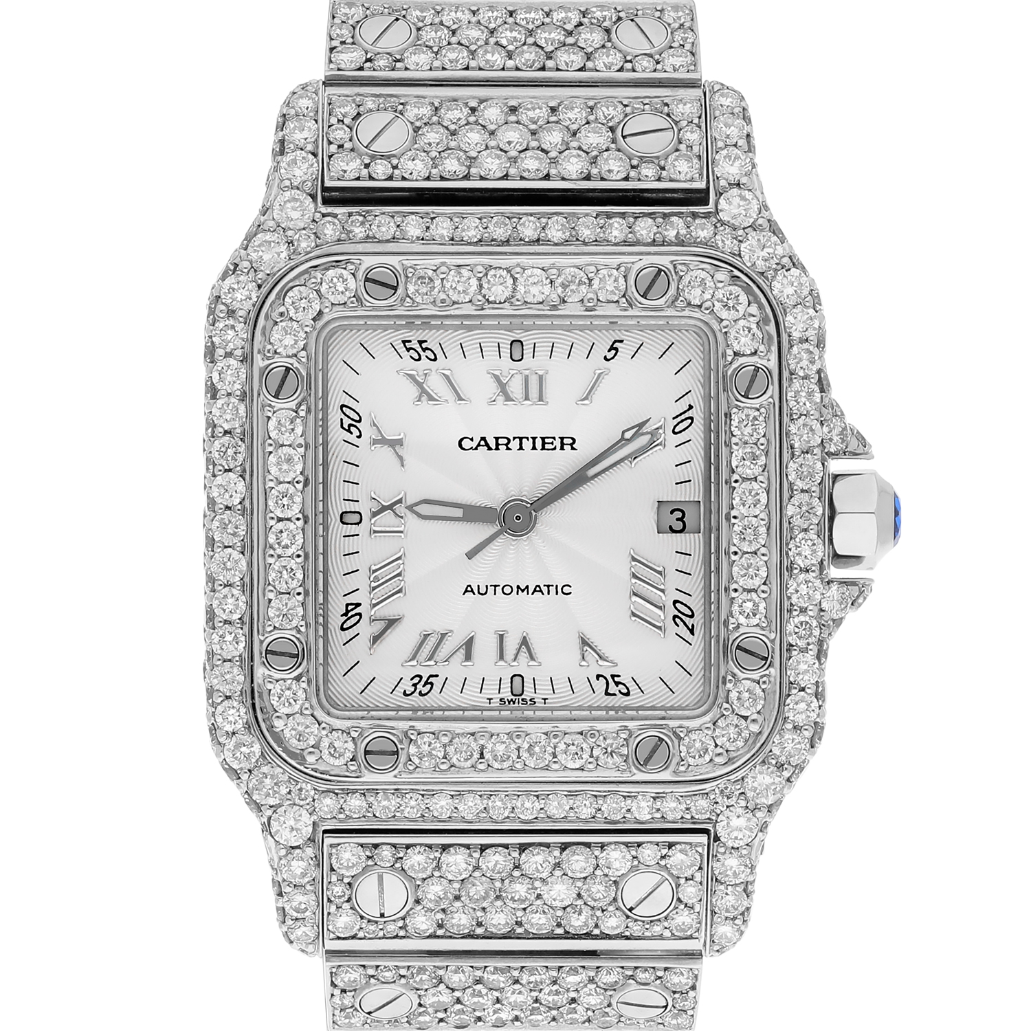 Cartier Santos Galbee 98790 Stainless Steel Custom Diamond Quartz Watch - Image 2