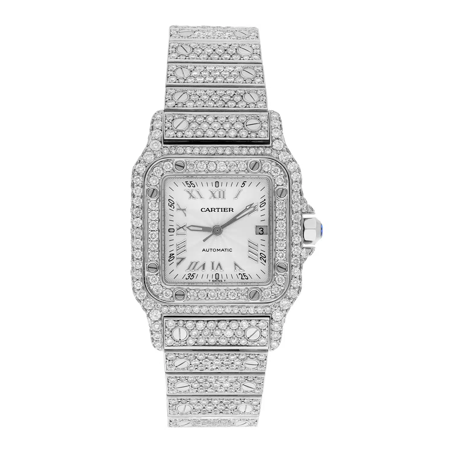 Cartier Santos Galbee 98790 Stainless Steel Custom Diamond Quartz Watch