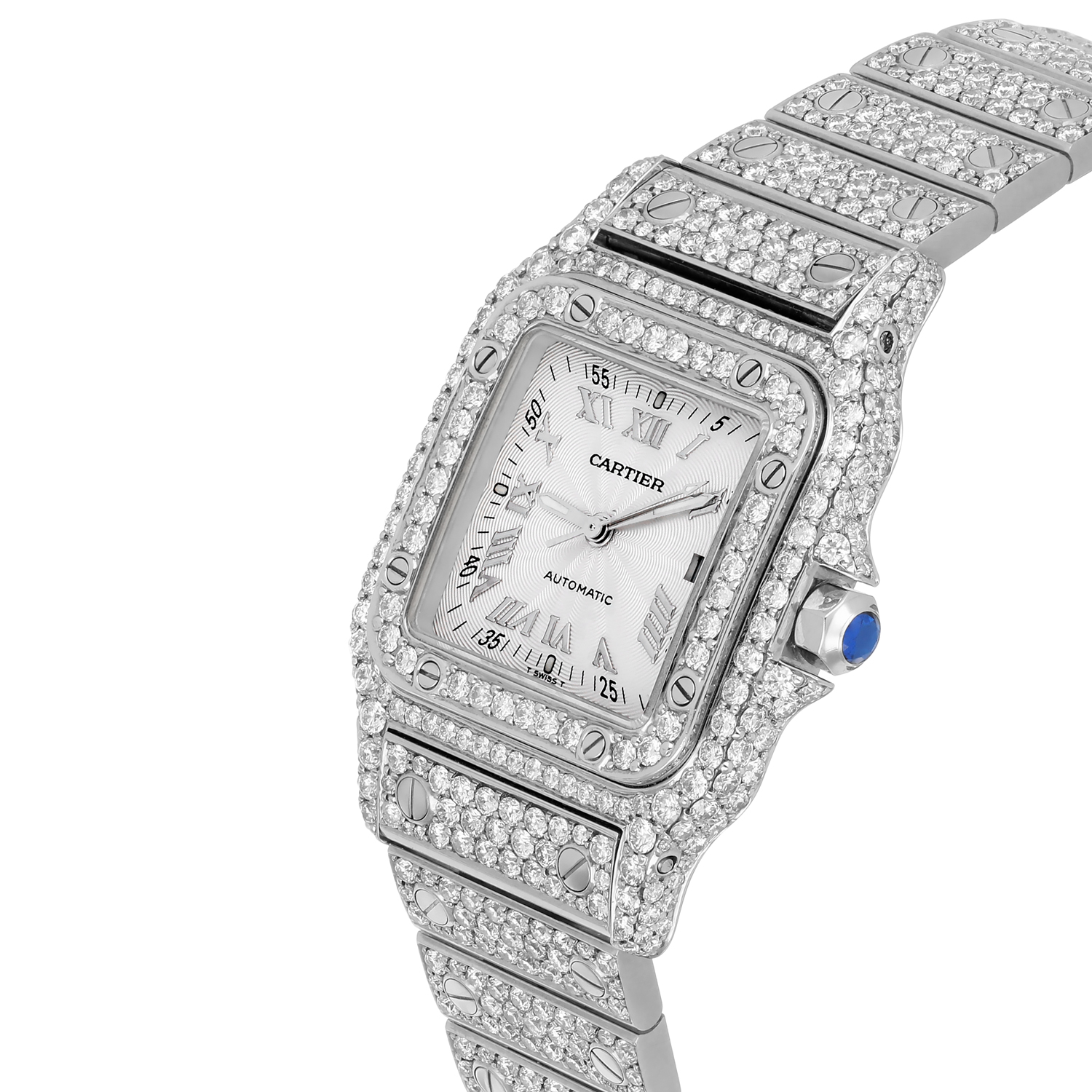 Cartier Santos Galbee 98790 Stainless Steel Custom Diamond Quartz Watch - Image 3