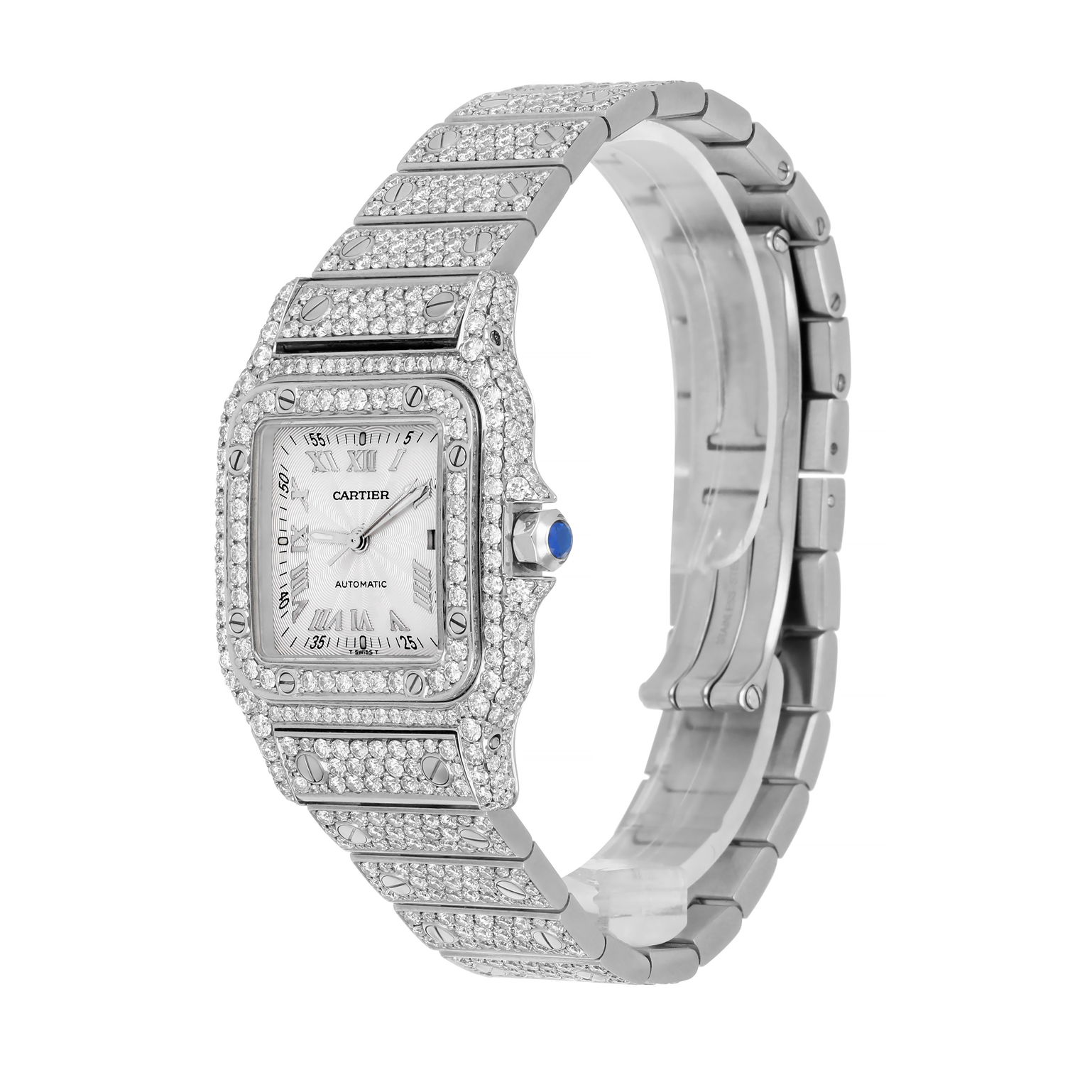 Cartier Santos Galbee 98790 Stainless Steel Custom Diamond Quartz Watch - Image 4