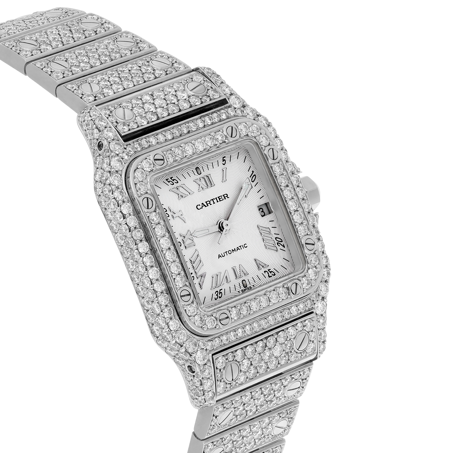 Cartier Santos Galbee 98790 Stainless Steel Custom Diamond Quartz Watch - Image 5