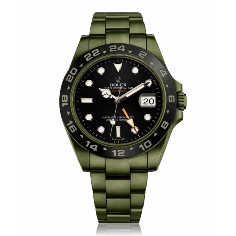 Rolex Explorer II 216570 Green Ceramic Coated Stainless Steel Green Numerals Bezel Watch