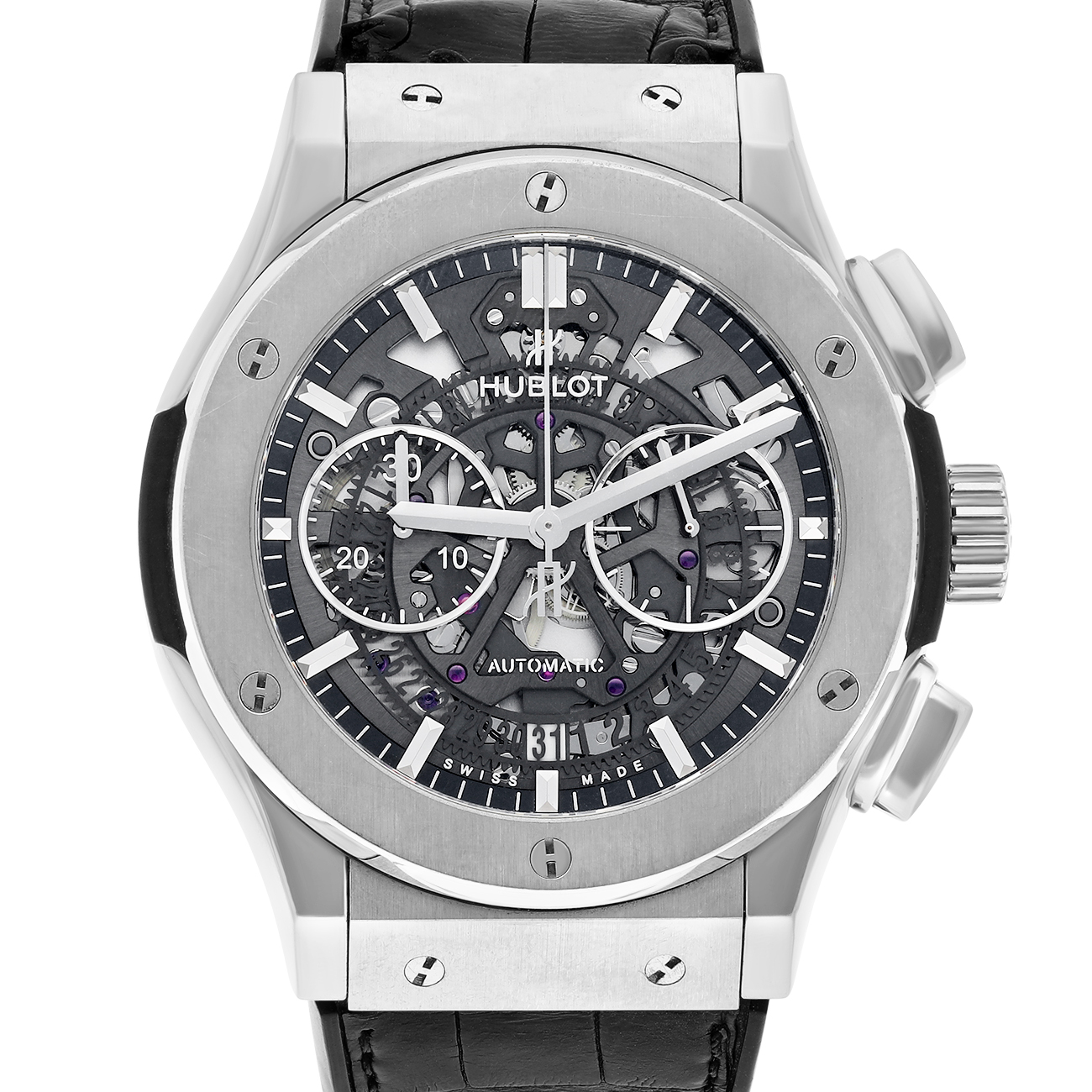Hublot Classic Fusion Aerofusion 525.NX.0170.LR Skeleton Dial Black Leather Strap Watch