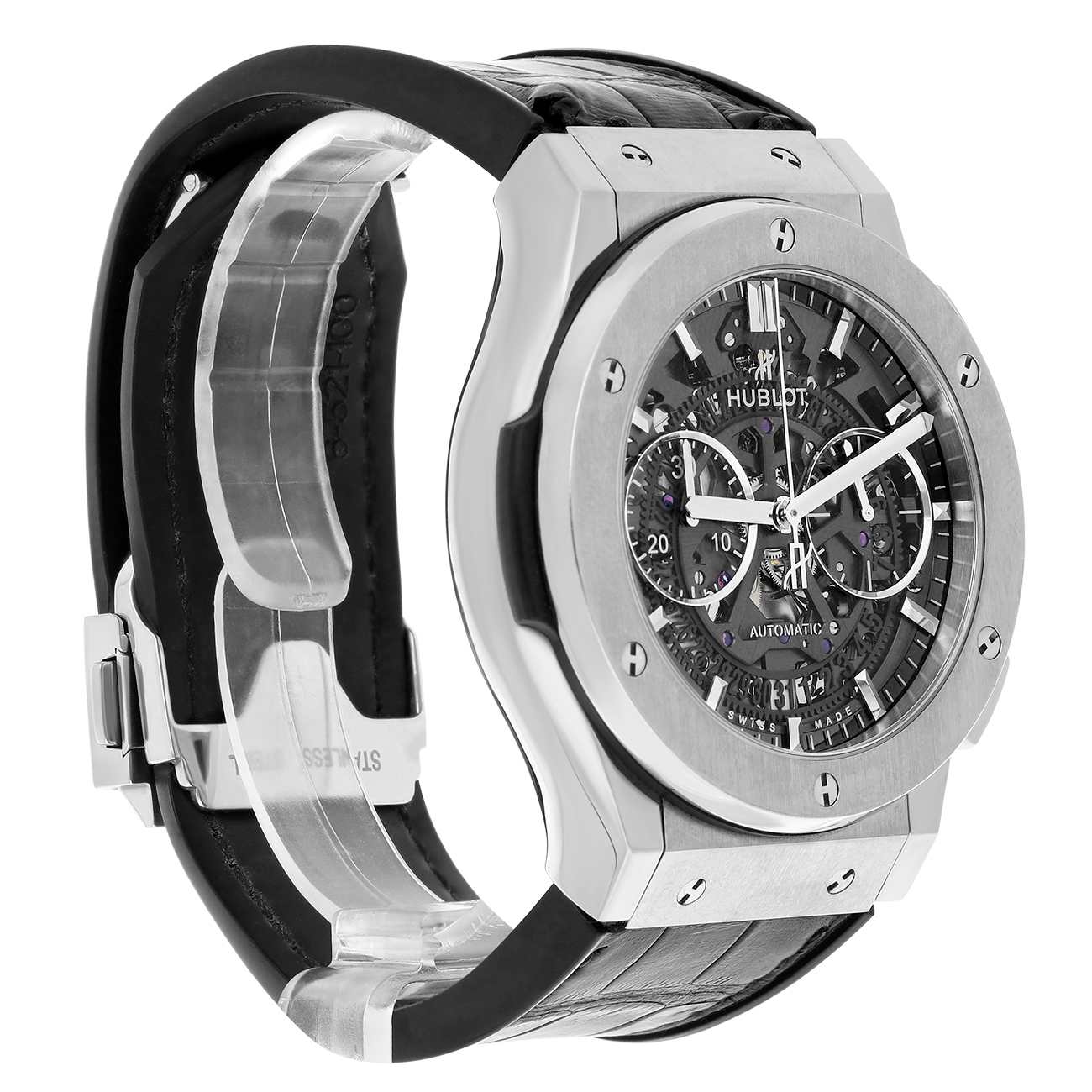 Hublot Classic Fusion Aerofusion 525.NX.0170.LR Skeleton Dial Black Leather Strap Watch
