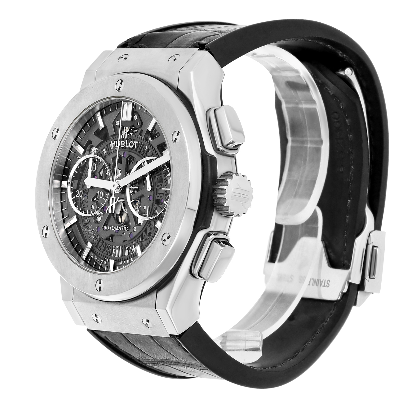 Hublot Classic Fusion Aerofusion 525.NX.0170.LR Skeleton Dial Black Leather Strap Watch