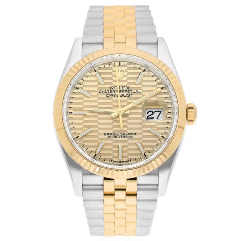Rolex Datejust 126233-0039 36mm Champagne Fluted Motif Dial Jubilee Stainless Steel & Yellow Gold Watch 2023