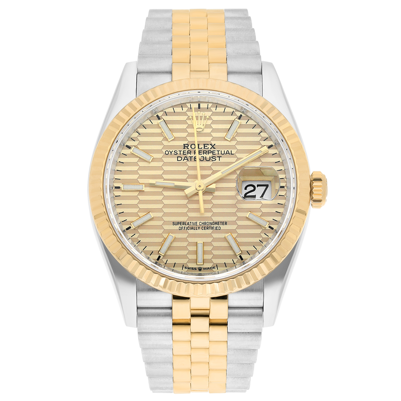 Rolex Datejust 126233-0039 36mm Champagne Fluted Motif Dial Jubilee Stainless Steel & Yellow Gold Watch 2023