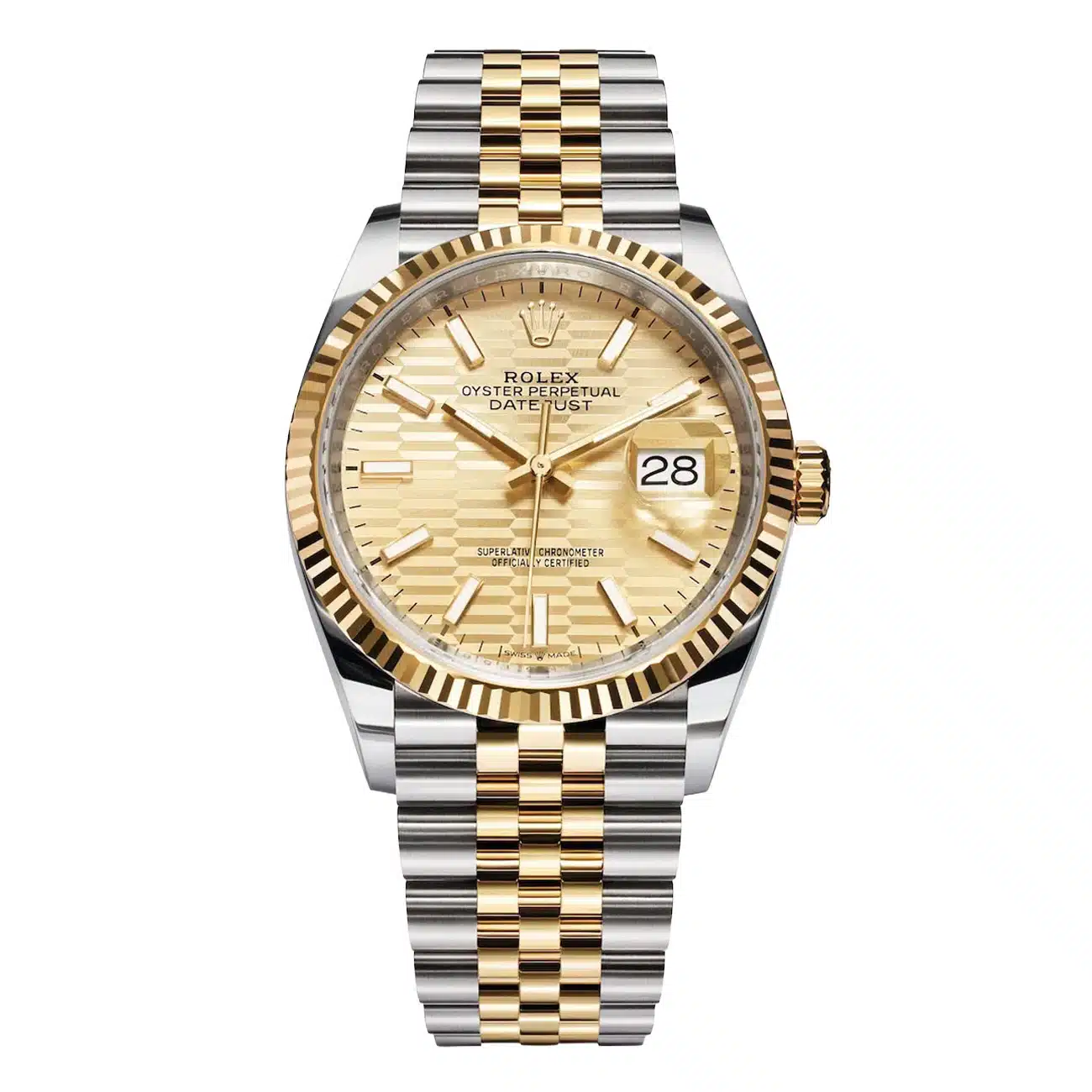 Rolex Datejust 126233-0039 36mm Champagne Fluted Motif Dial Jubilee Stainless Steel & Yellow Gold Watch 2023
