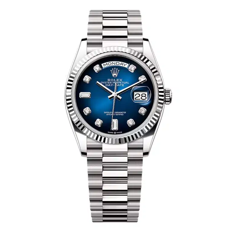 Rolex Day-Date 128239-0023 36mm President Blue Diamond Dial White Gold Watch 2023